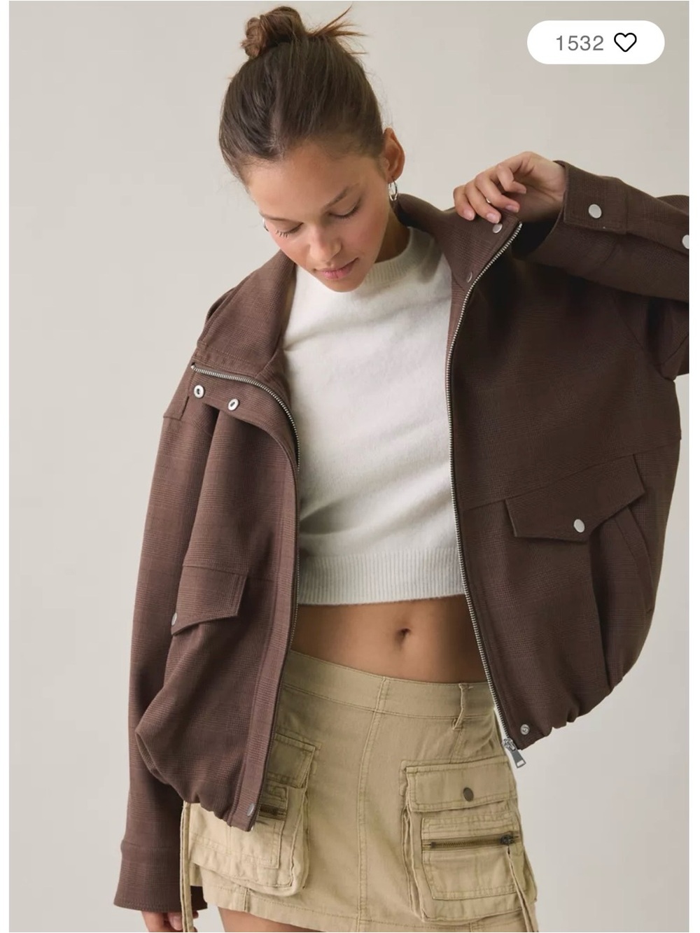 Brown Funnel Neck Jacket - Picture 2 of 7